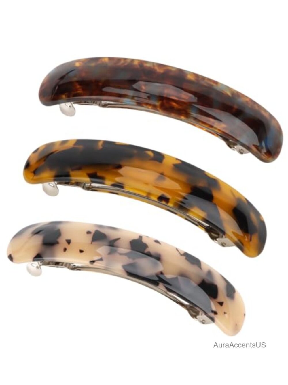 3 Pack French Hair Barrettes for Women Acetate Tortoiseshell Clips